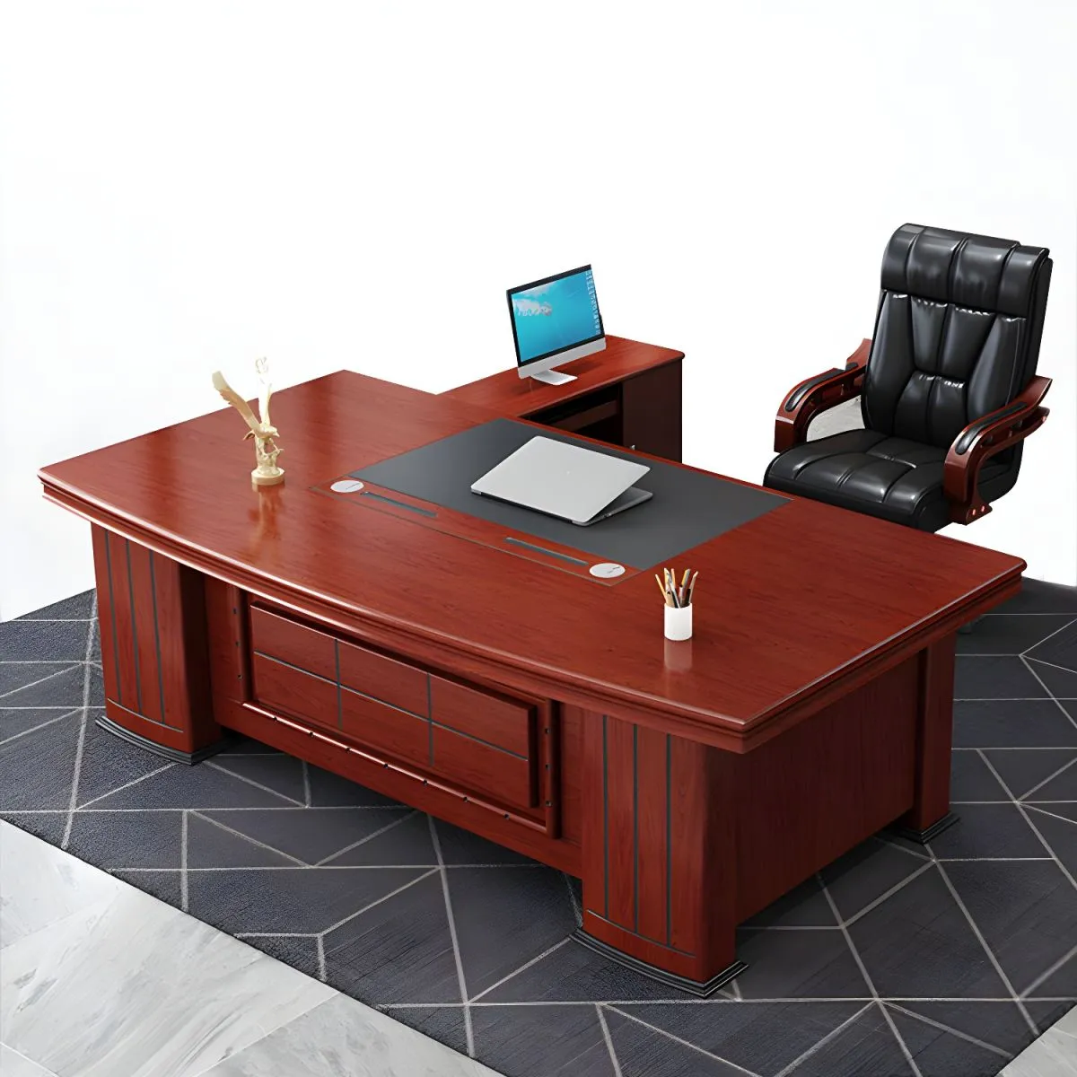 2000mm Mahogany Executive office Desk - darktan - Image 3