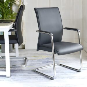 Modern Leather Visitor Chair – Chrome Sled Base & Cushioned Back