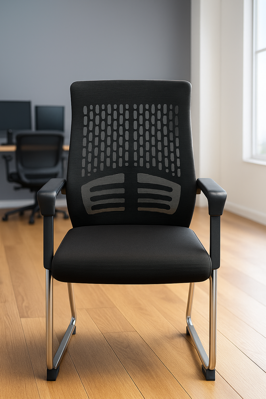 Modern Black Mesh Visitor Chair with Cantilever Frame