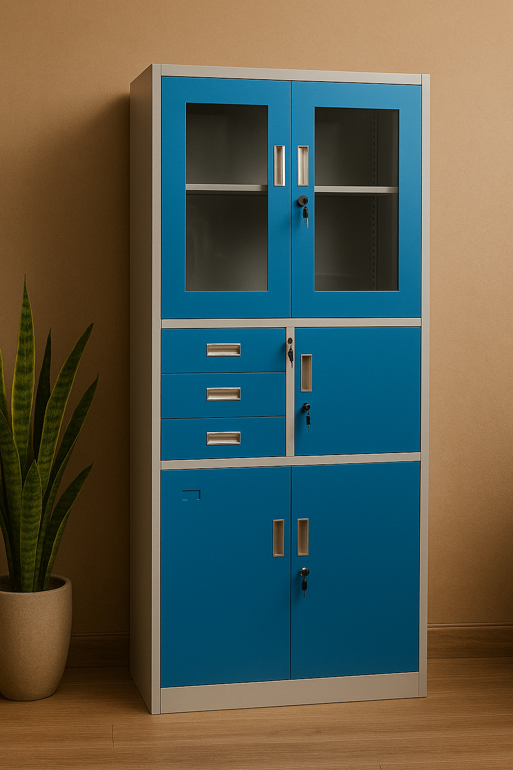 Multipurpose Steel Filing Cabinet – Blue & Grey - Image 2