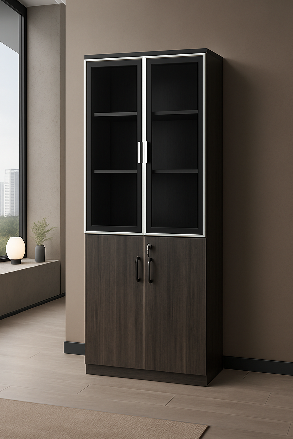 Glass & Wood 2-Door Office Storage Cabinet - Image 2