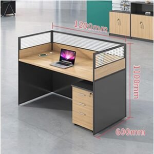 1.2m Single Modular Office Workstation with Privacy Panel & 3-Drawer Storage – Wood & Grey Finish