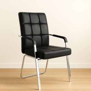 Modern Black Leather Visitor Chair – Chrome Frame with Padded Comfort
