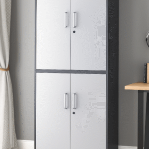Modern 4-Door Office Storage Cabinet – White & Grey Finish with Locks