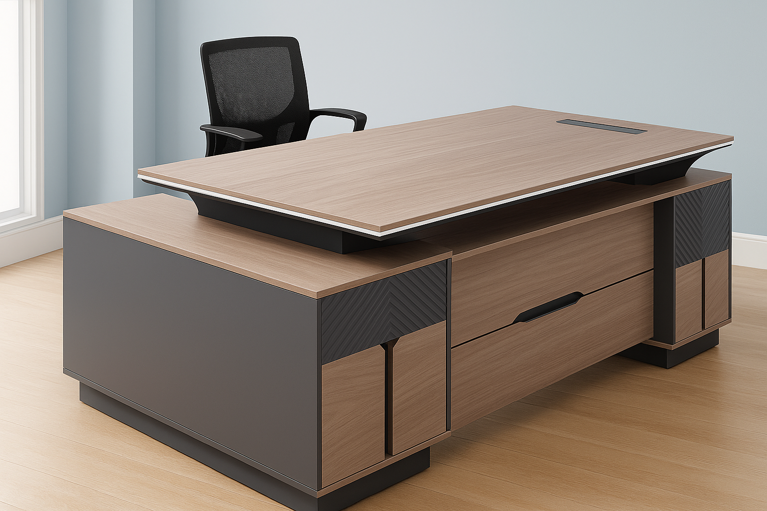 Executive L-Shaped Office Desk – Modern Design with Smart Storage