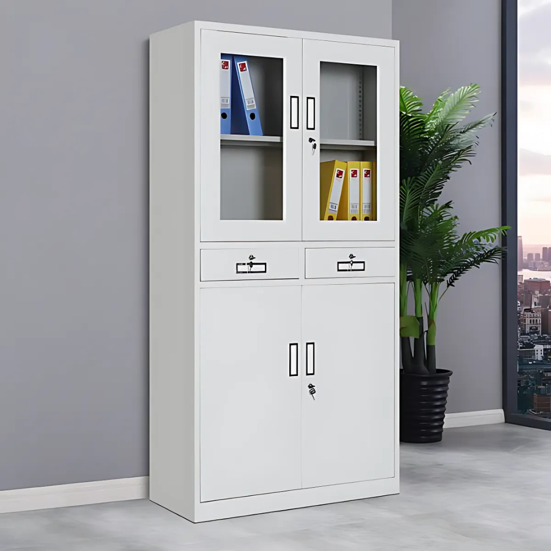 Half Glass Cabinet With Drawers