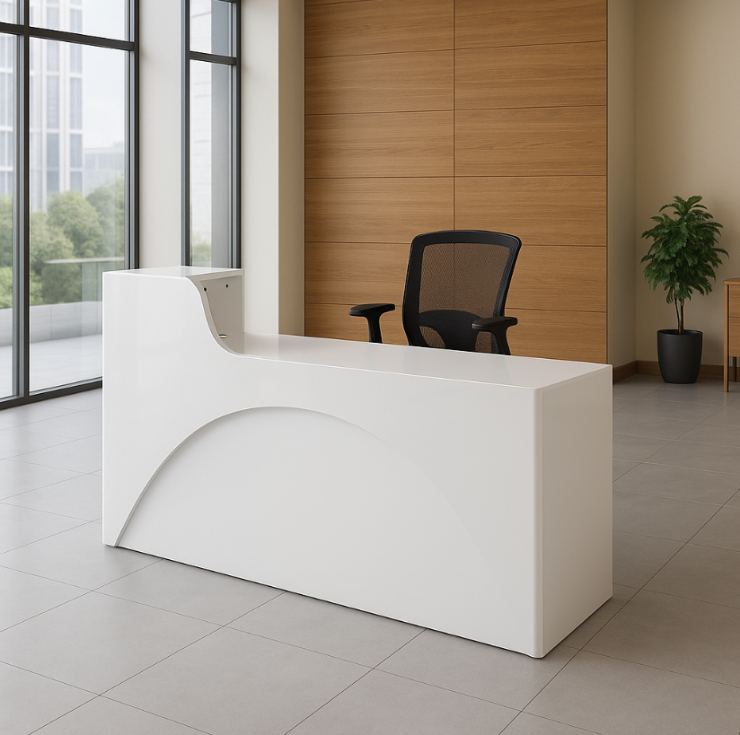 Contemporary White Reception Desk – Curved Front Design