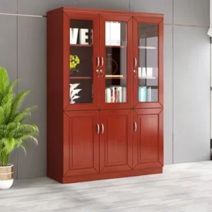 Executive Wooden Office Storage Cabinet with Glass Doors – Mahogany Finish