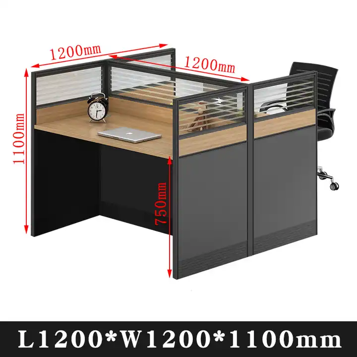 2-Way Modular Office Workstation – Sleek Black & Oak with Frosted Panels - Image 3