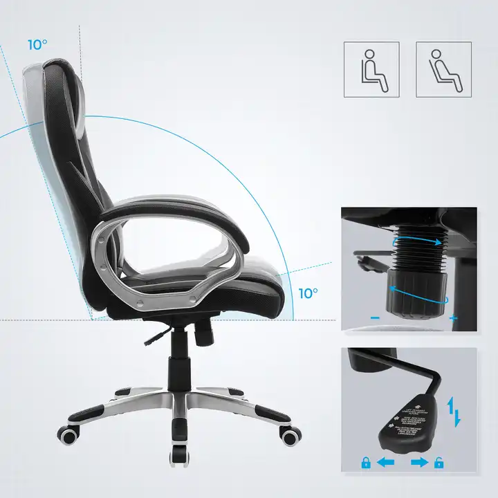Mid-Back Executive Office Chair – Black PU Leather with Silver Accents - Image 2