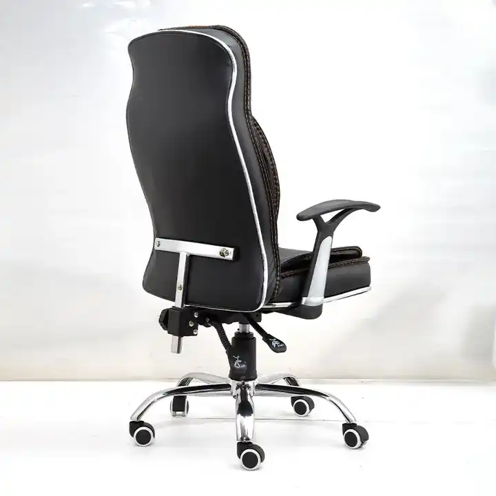 High-Back Executive Office Chair – Black Leather with Chrome Base - Image 3