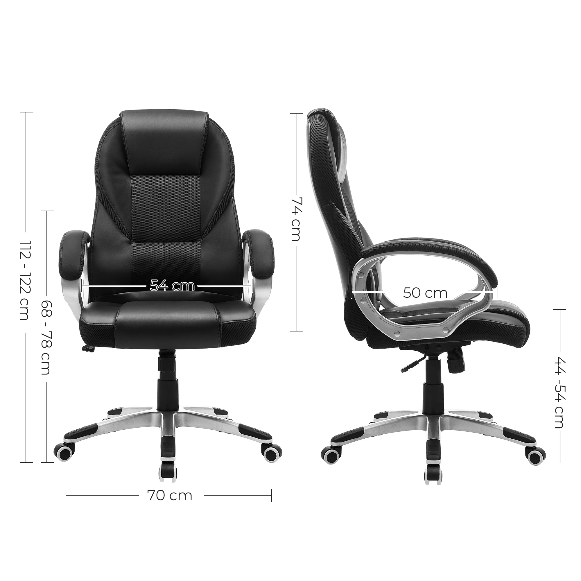 Mid-Back Executive Office Chair – Black PU Leather with Silver Accents - Image 5