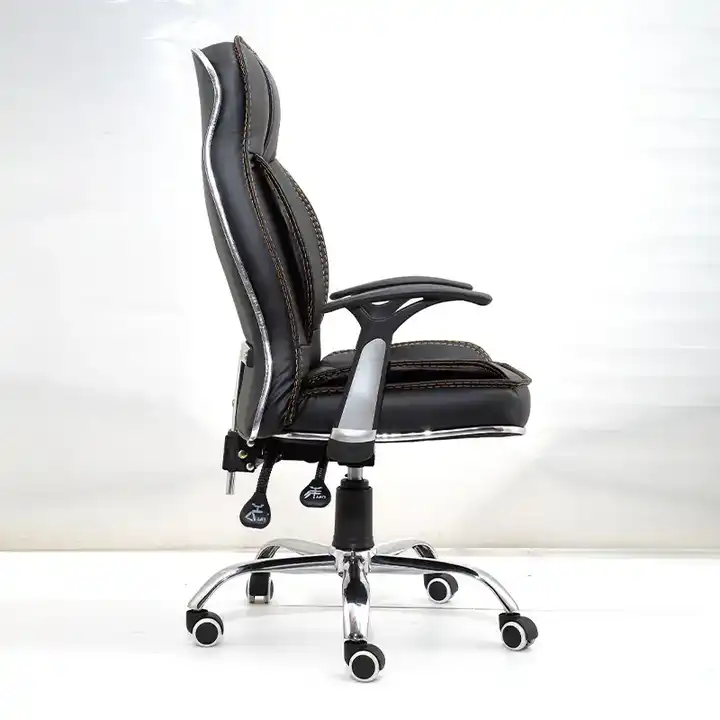 High-Back Executive Office Chair – Black Leather with Chrome Base - Image 2