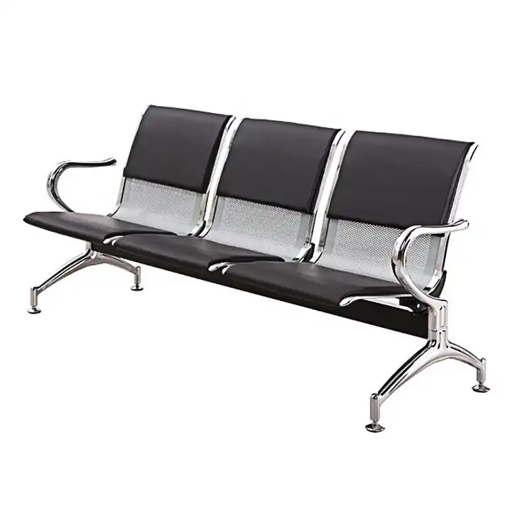 3-Seater Waiting Bench – Blue Cushioned Seats with Chrome Frame - Image 3