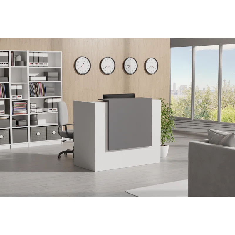 1.6m Modern Reception Desk – White & Grey Contemporary Design - Image 2