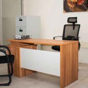 Modern Executive Office Desk – Light Oak with White Modesty Panel (1.2m) - Image 2