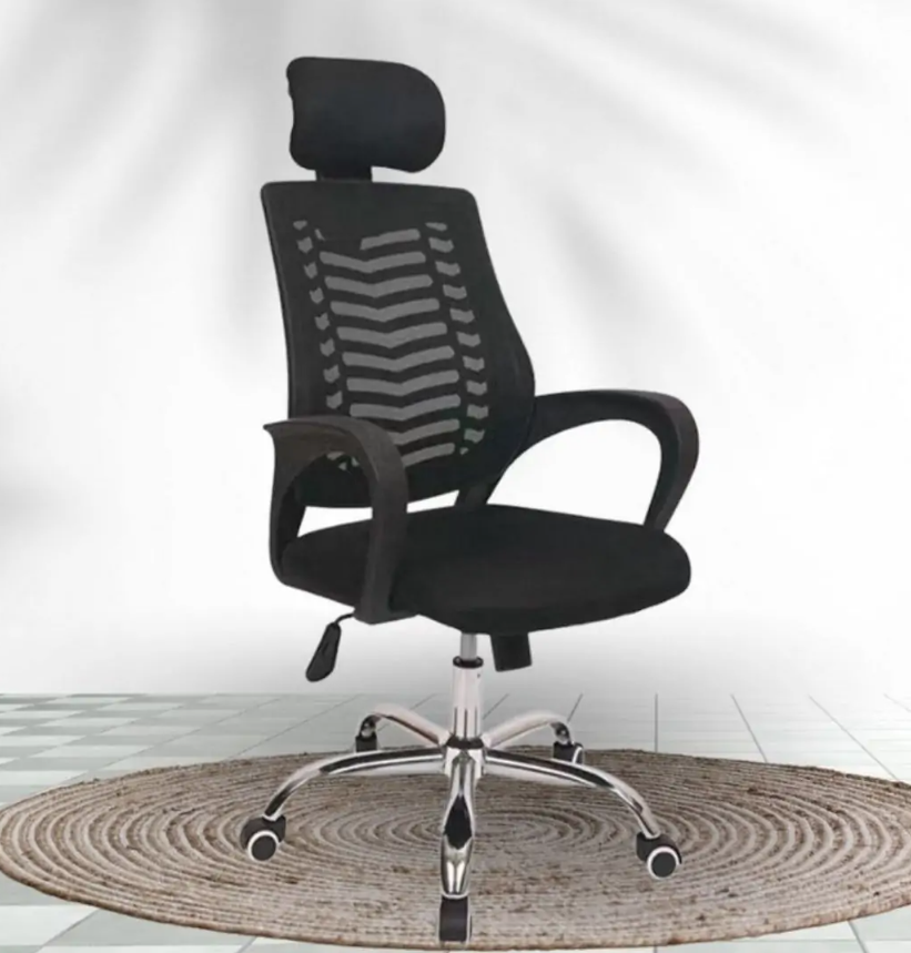 Mesh Office Chair with Chrome Base and Headrest - Image 2