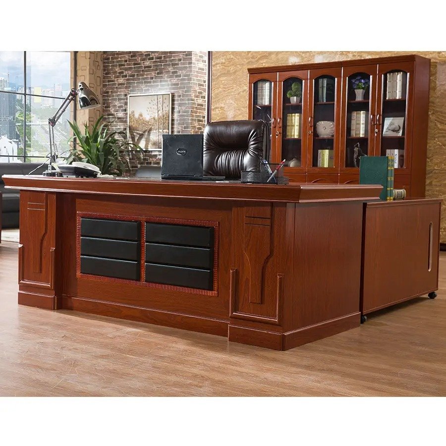 1.6m Executive Wooden Office Desk – Classic Mahogany Finish with Side Return - Image 4