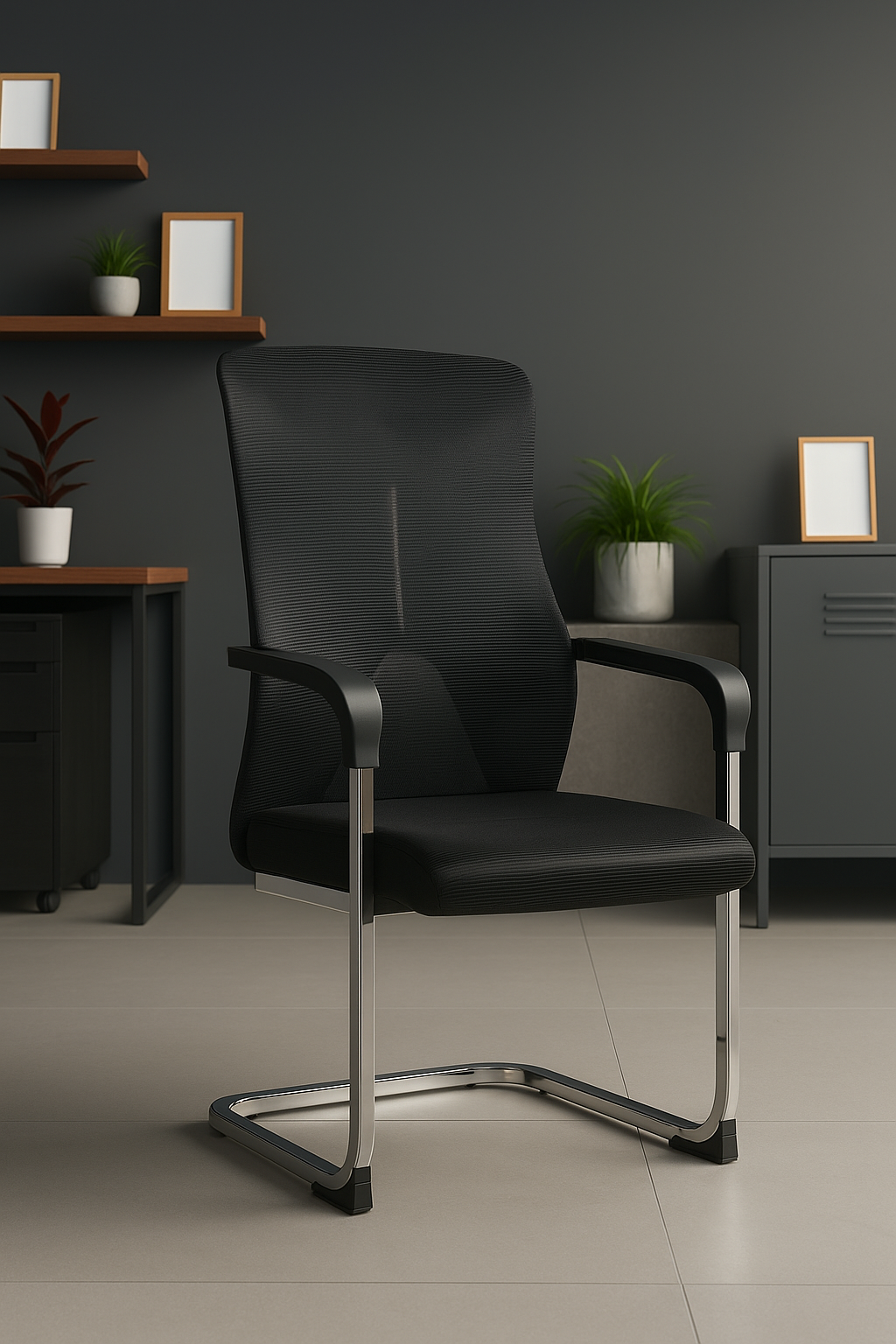 Modern Black Mesh Visitor Chair - Image 2