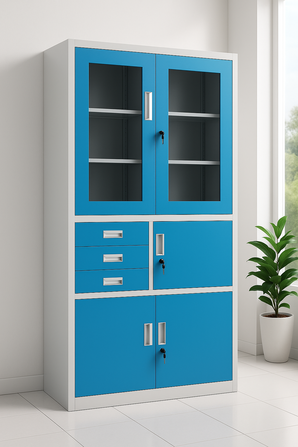 Multipurpose Steel Filing Cabinet – Blue & Grey