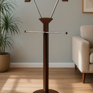 Modern Wooden Valet Stand with Metal Accents