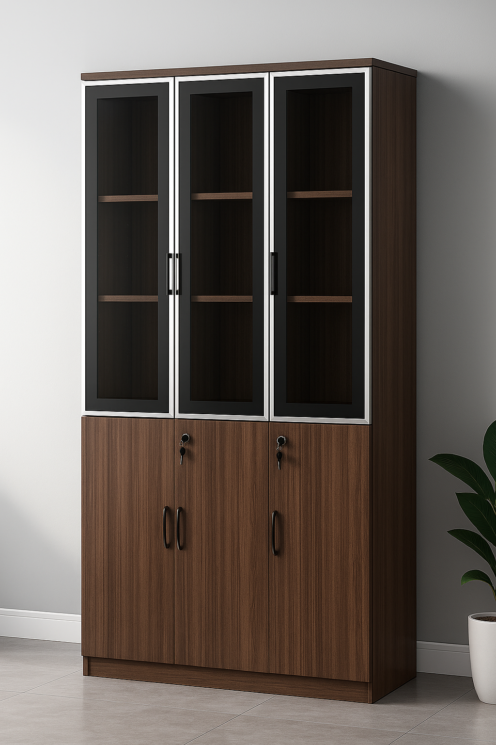 Executive Wooden Storage Cabinet with Glass Doors