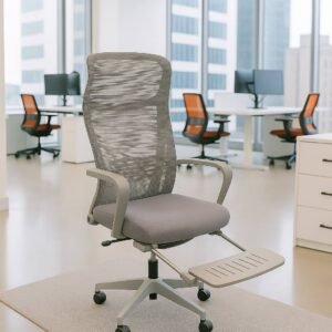 Ergonomic High Back Mesh Office Chair with Footrest – Grey
