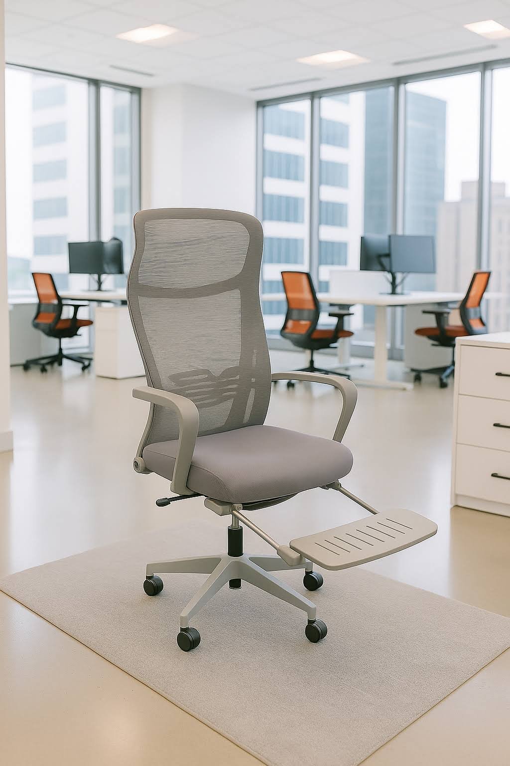 Ergonomic High Back Mesh Office Chair with Footrest – Grey
