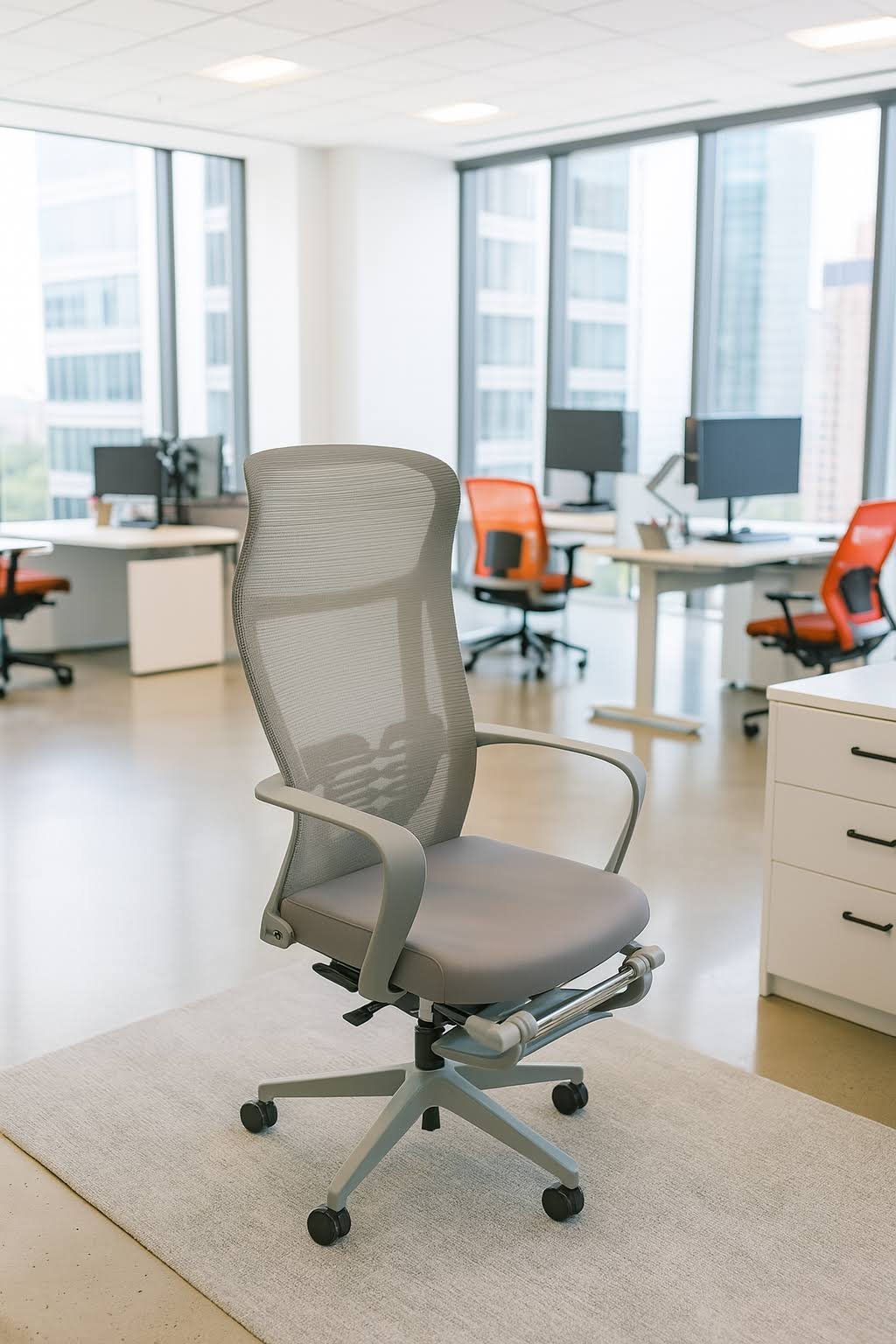 Ergonomic High Back Mesh Office Chair with Footrest – Grey - Image 2