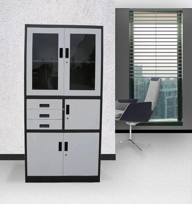Half glass and metal filing cabinet with safe - Image 3